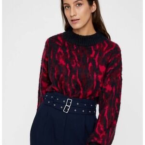 Y.A.S. Yasollie Knit Sweater Pink Grey Abstract‎ Animal Print Mock Neck Small